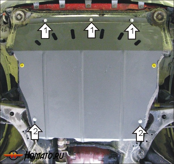 Защита картера Hyundai Santa Fé I 2000-2006 | двигатель + КПП, 2 мм, сталь | MOTODOR | 00924