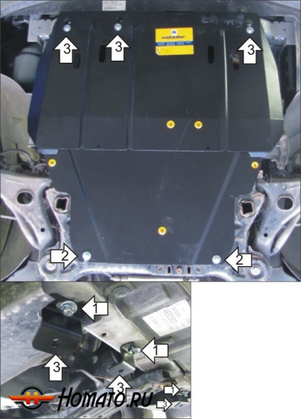 Защита картера Dodge Grand Caravan 2007-2010 | двигатель + КПП, 2 мм, сталь | MOTODOR | 00310