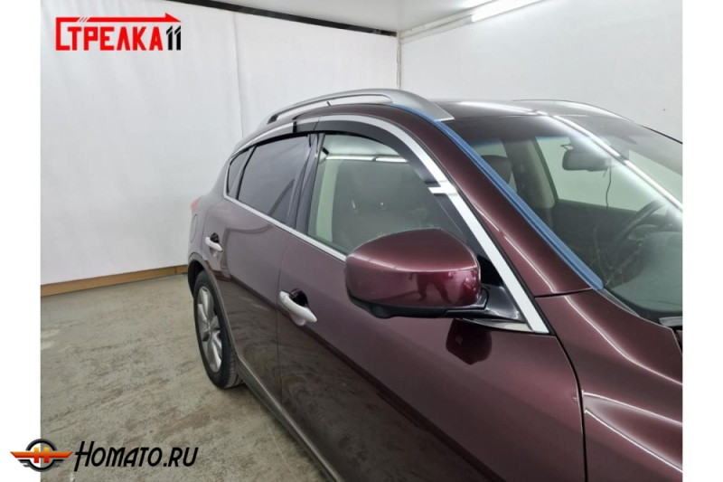 Дефлекторы Infiniti EX / QX50 2007-2018 | с хром молдингом, из 6 частей, премиум, плоские, 2D
