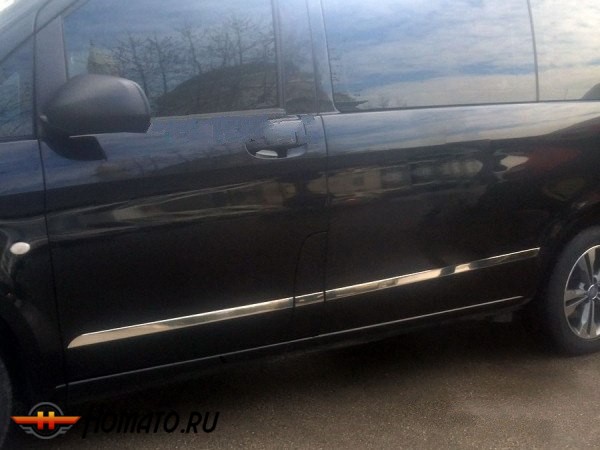 Молдинги дверей для Mercedes V-class / Vito (W447) 2015+ (короткая/средняя база - 2 сдвижные двери) | нержавейка