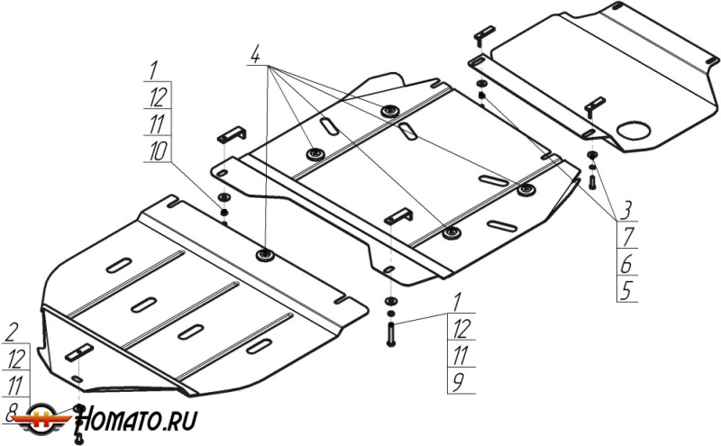 Защита картера Nissan Pathfinder 2005-2010 | двигатель + КПП + раздатка, 2 мм, сталь | MOTODOR | 01449