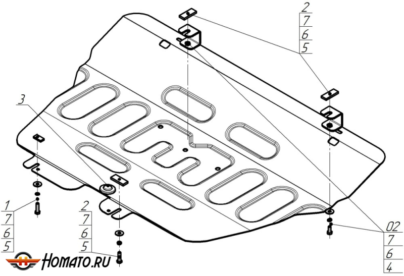 Защита картера Soueast S07 2024- | двигатель + КПП, 2 мм, сталь | MOTODOR | 79013