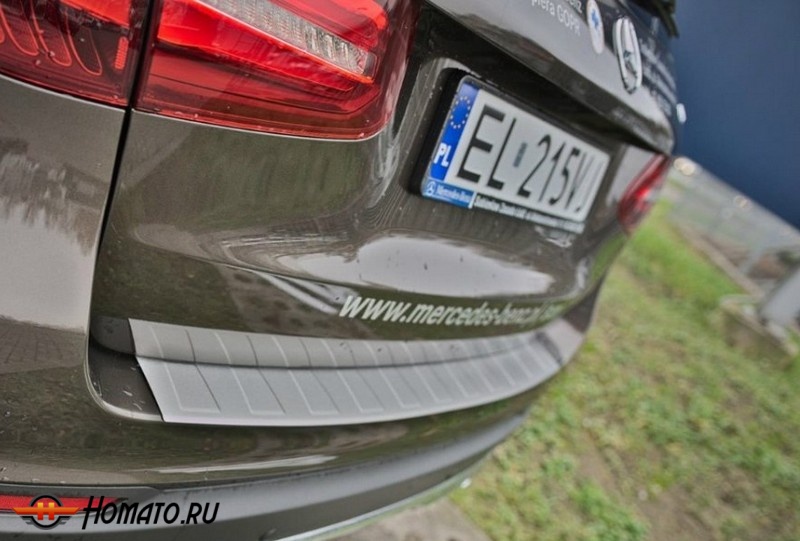 Накладка на задний бампер для Mercedes-Benz GLC (X253) 2015+ | матовая нержавейка, с загибом, серия Trapez