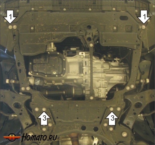 Защита картера Toyota Corolla 2006-2013 | двигатель + КПП, 2 мм, сталь | MOTODOR | 02544