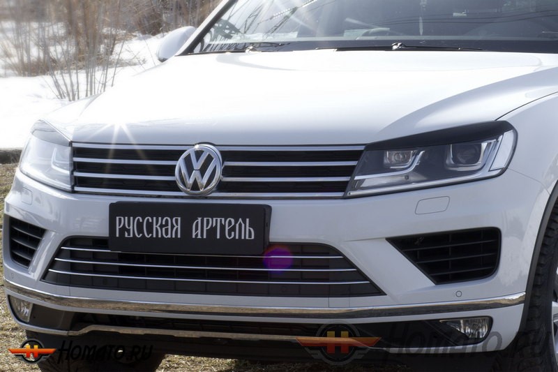 Накладки на передние фары (реснички) Volkswagen Touareg 2014+ | глянец (под покраску)