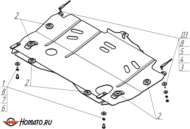 Защита картера Nissan Murano 2007-2010 | двигатель + КПП, 2 мм, сталь | MOTODOR | 01439