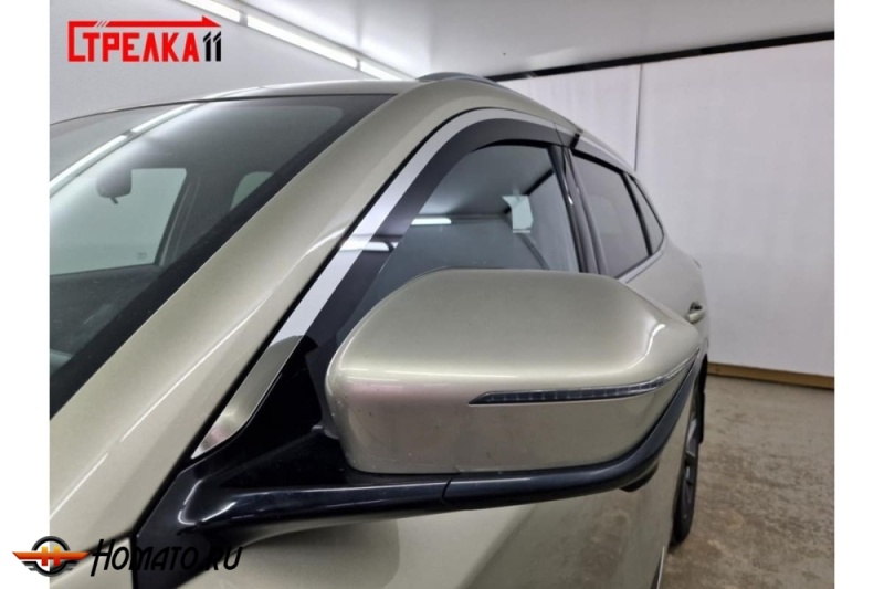 Дефлекторы Changan CS75 Plus 4 2025+ | с хром молдингом, из 6 частей, премиум, плоские, 2D