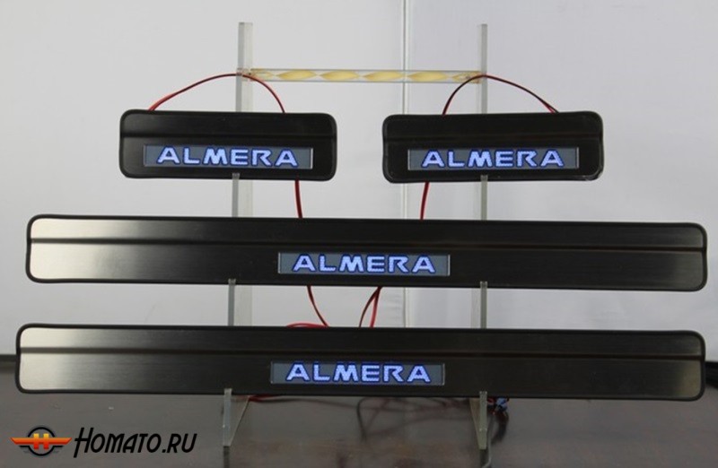 Накладки на дверные пороги с LED подстветкой, нерж. для NISSAN Almera «G11», Almera Classic