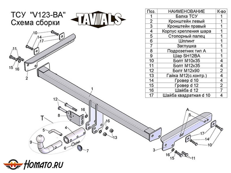 Фаркоп SKODA KODIAQ 2017- | шар BA - быстросъемный | Лидер Плюс | T-V123-BA
