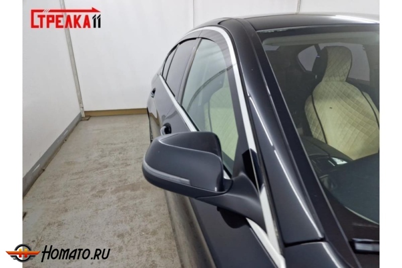 Дефлекторы БМВ 5 Ф10 (2010-2017) | с хром молдингом, из 4 частей, премиум, плоские, 2D