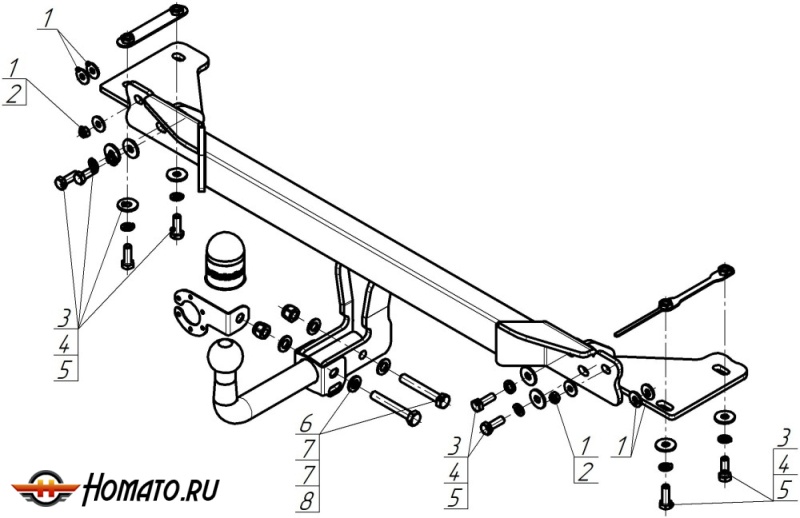 Фаркоп Belgee X70 2024- | шар A - оцинкованный, нагрузка 75/1500 | MOTODOR | 94204-A