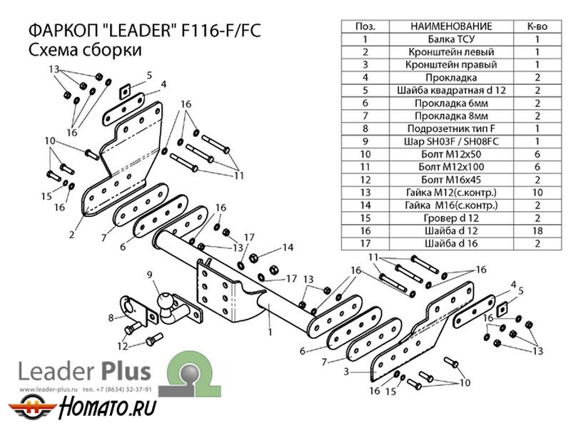Фаркоп FORD TRANSIT (FA) (фургон ) 2000-2014 | шар F - кованый | Лидер Плюс | F116-F