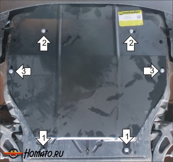 Защита картера Volkswagen Transporter/Caravelle T5 2003-2009 | двигатель + КПП, 2 мм, сталь | MOTODOR | 72708