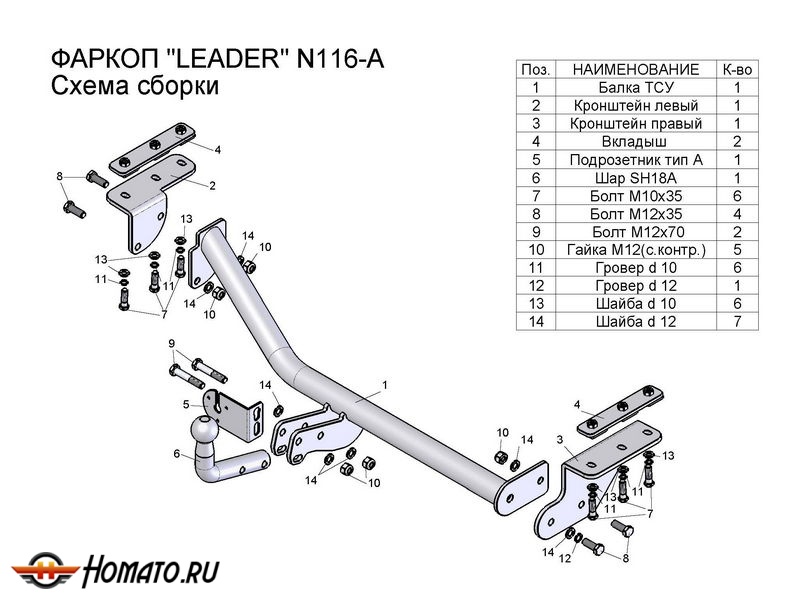 Фаркоп NISSAN JUKE (2WD) 2010-2019 | шар A | Лидер Плюс | N116-A