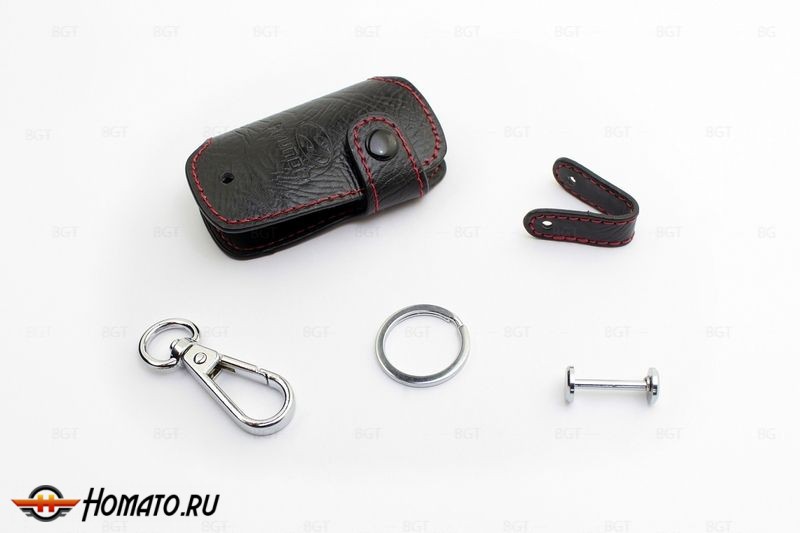 Чехол для ключа Hyundai «Брелок», Кожаный, Цвет нити: Красный вар.2
