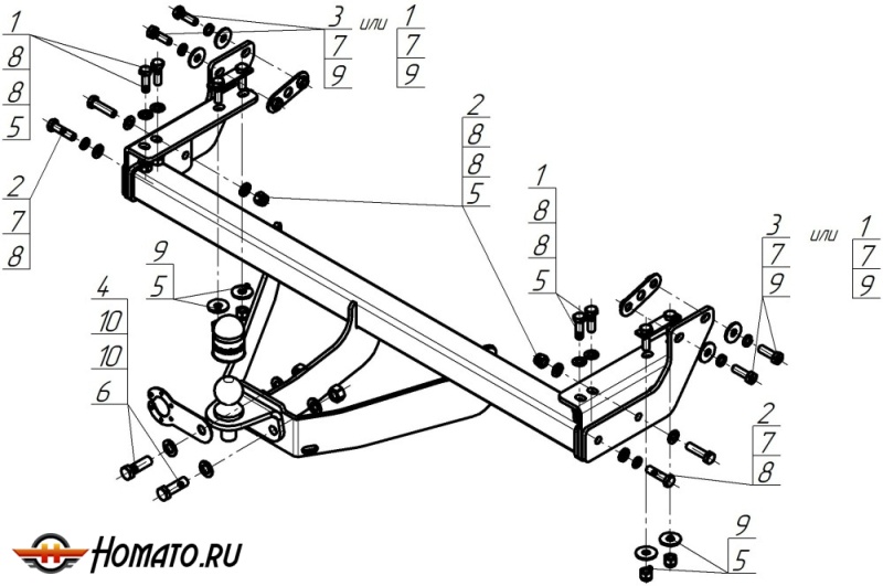 Фаркоп Sollers ST6 2023- | шар FE - оцинкованный, нагрузка 120/2900 | MOTODOR | 92507-FE