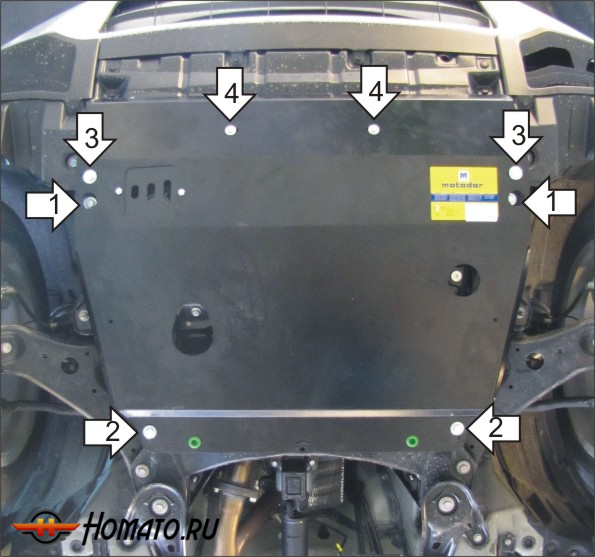 Защита картера Toyota Highlander 2007-2010 | двигатель + КПП, 3 мм, сталь | MOTODOR | 15003
