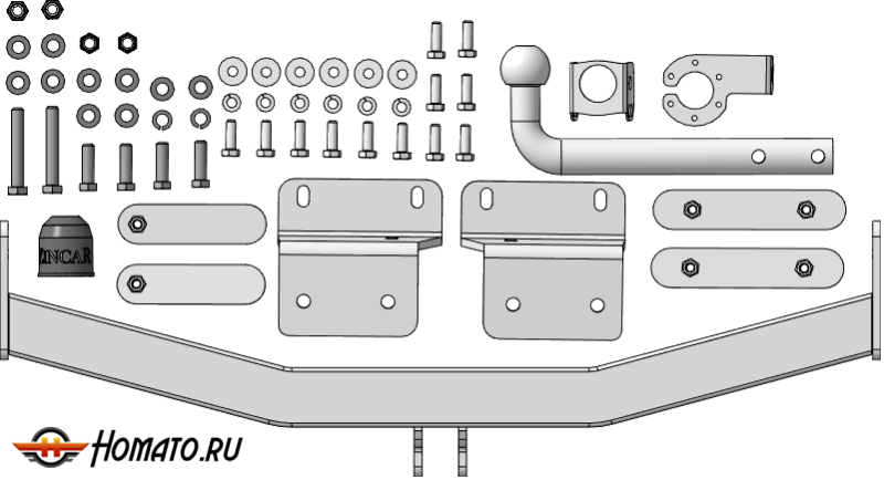 Фаркоп Hyundai Tucson 2021- | шар A - оцинкованный, нагрузка 100/2000 | ZincaR | ZH102A