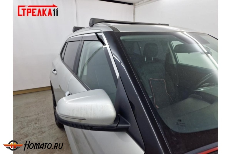 Дефлекторы Хендай Крета 2 2021+ | с хром молдингом, из 4 частей, премиум, плоские, 2D