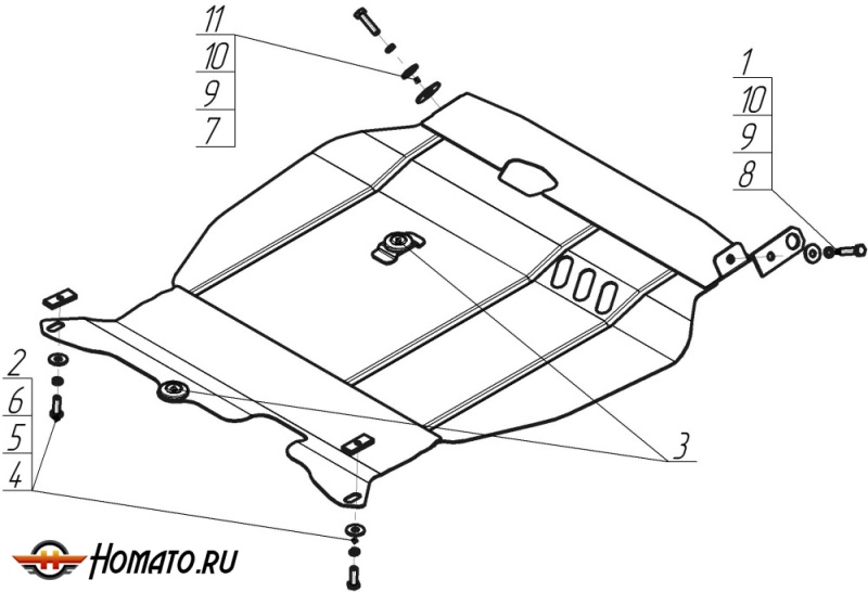 Защита картера Peugeot 4007 2007-2012 | двигатель + КПП, 2 мм, сталь | MOTODOR | 01324