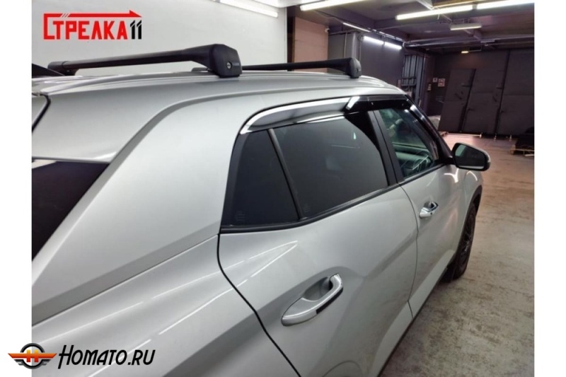 Дефлекторы Солярис HC 2024+ | с хром молдингом, из 4 частей, премиум, плоские, 2D