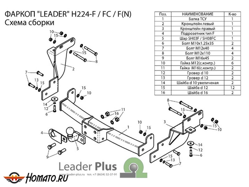 Фаркоп KIA SORENTO (XM) FL 2012-2018 | шар F - кованый | Лидер Плюс | H224-F