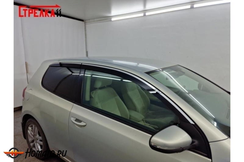 Дефлекторы Фольксваген Гольф 6 (3D) 2008-2013 | с хром молдингом, из 4 частей, премиум, плоские, 2D