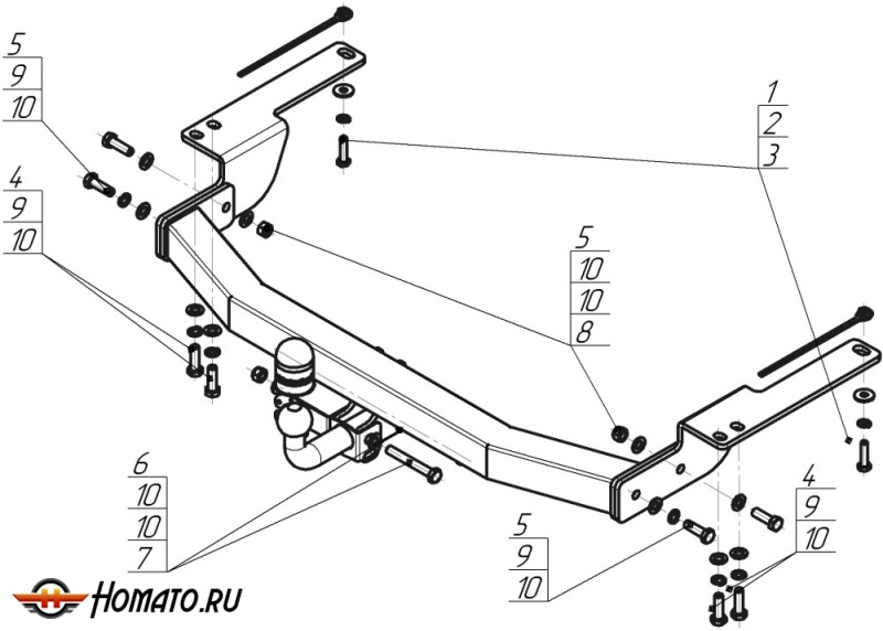 Фаркоп Toyota Land Cruiser Prado 150 2014-2017 | шар A - оцинкованный, нагрузка 75/1500 | MOTODOR | 92509-A