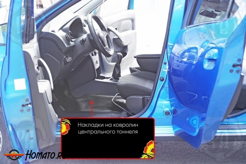 Накладки на ковролин центрального тоннеля для Renault Sandero 2014+/2018+ и Sandero Stepway 2014+/2018+ | 2 штуки