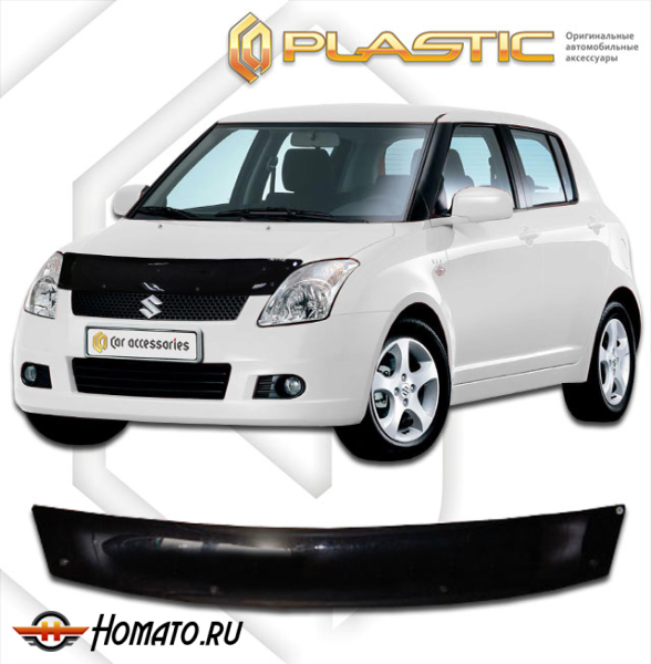 Дефлектор капота Suzuki Swift 3 2004-2010 (ZC11S, ZC21S, ZC31S) | черный