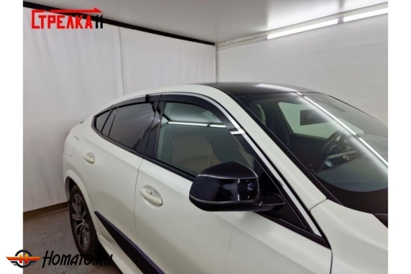 Дефлекторы БМВ Х6 G06 2019+ | с хром молдингом, из 6 частей, премиум, плоские, 2D