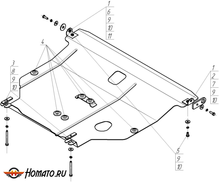 Защита картера Nissan Almera 2000-2002 | двигатель + КПП, 2 мм, сталь | MOTODOR | 01403