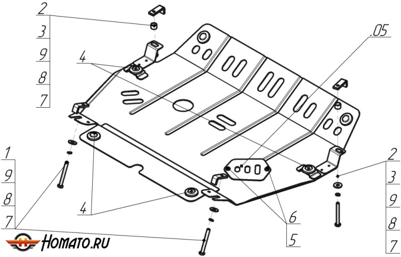 Защита картера Lexus RX 400h 2003-2009 | двигатель + КПП, 2 мм, сталь | MOTODOR | 05005