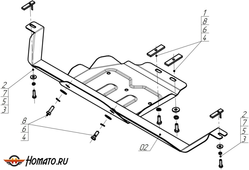 Защита картера Foton Tunland G7 2024- | раздатка, 2 мм, сталь | MOTODOR | 77506