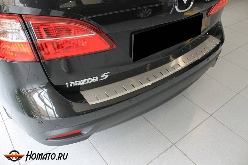Накладка на задний бампер для Mazda 5 (2010-2016) | нержавейка, с загибом