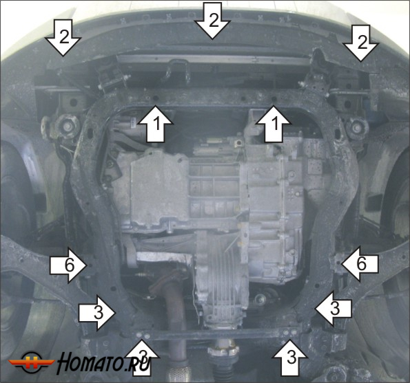 Защита картера Chevrolet Captiva 2011-2014 | двигатель + КПП, 2 мм, сталь | MOTODOR | 03037