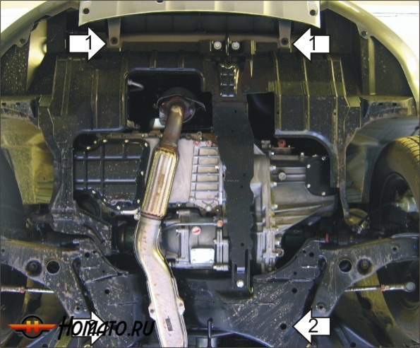 Защита картера Mitsubishi Outlander I 2003-2006 | двигатель + КПП, 2 мм, сталь | MOTODOR | 01309