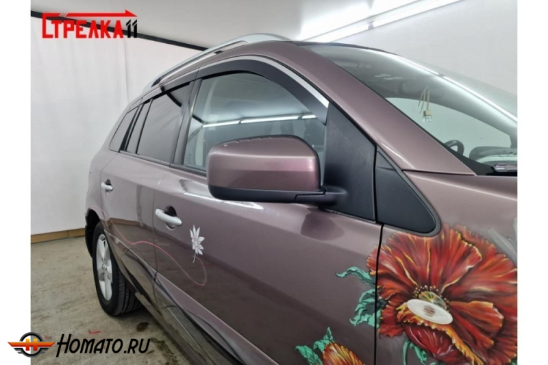 Дефлекторы Renault Koleos 1 2008-2016 | с хром молдингом, из 6 частей, премиум, плоские, 2D
