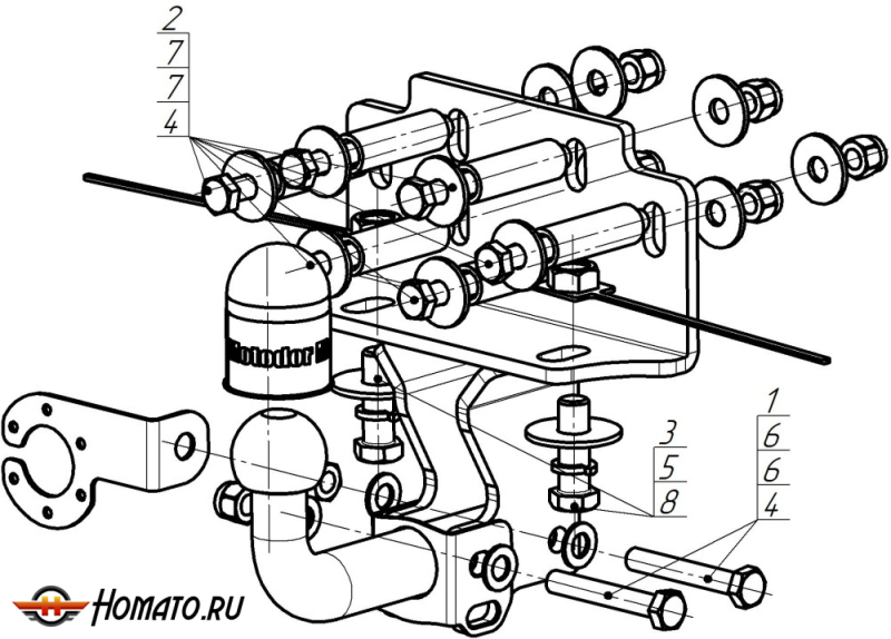 Фаркоп Toyota Land Cruiser 200 2007-2012 | шар A - оцинкованный, нагрузка 100/1800 | MOTODOR | 92512-A