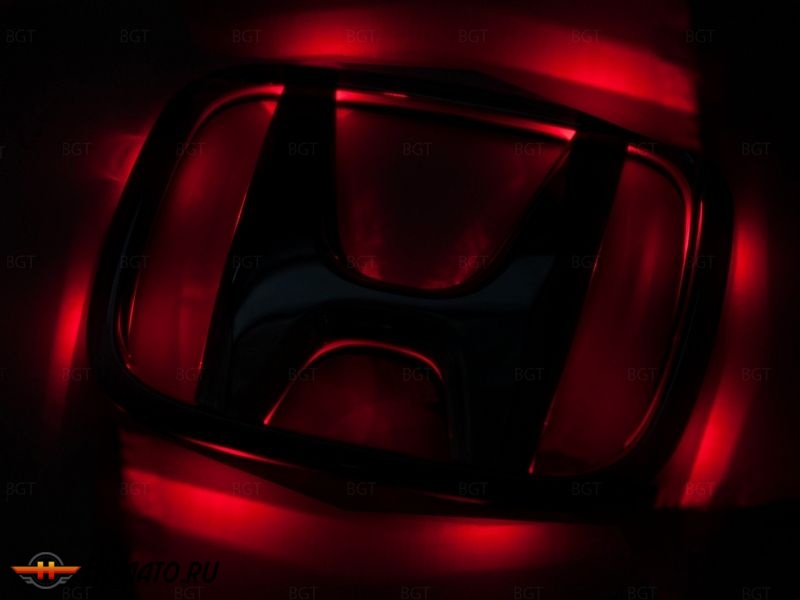 Эмблема со светодиодной подсветкой Honda красного и белого цвета «75x92»