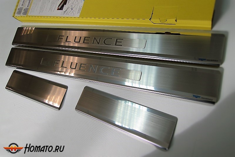 Накладки на пороги с логотипом для Renault Fluence 2010+/2013+ | нержавейка