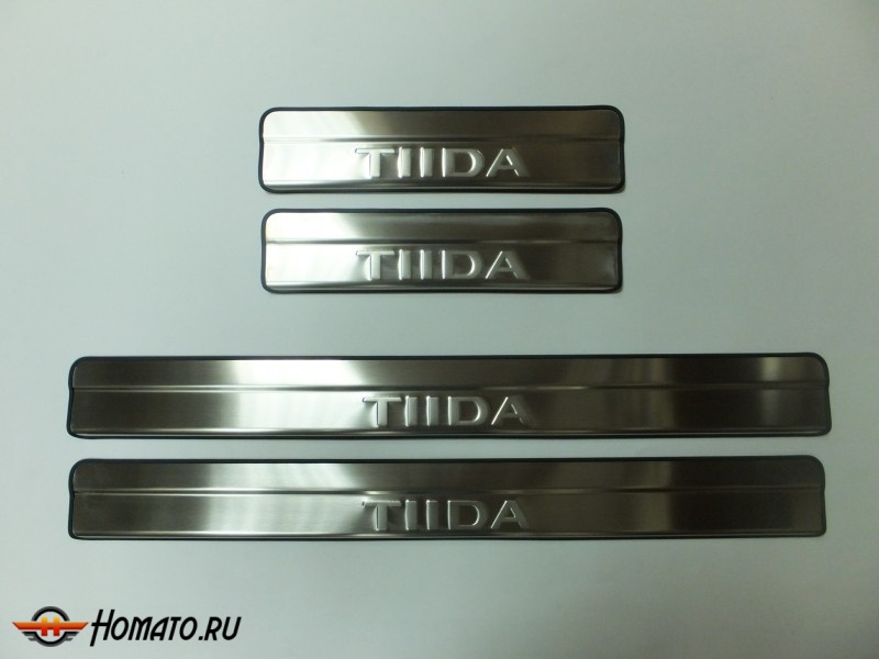 Накладки на дверные пороги с логотипом для NISSAN Tiida 2015+ : нержавеющая сталь