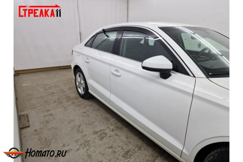Дефлекторы Audi A3 седан (8V) 2012-2020 | с хром молдингом, из 6 частей, премиум, плоские, 2D
