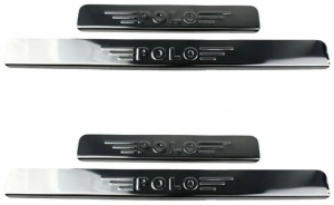 Накладки на пороги VW Polo 2010-2020 нержавейка с логотипом, ver1