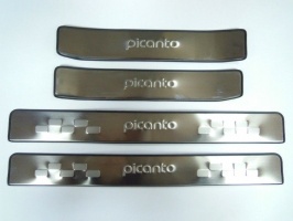 Накладки на дверные пороги с логотипом, нерж. для KIA Picanto "11-