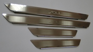 Накладки на пороги с логотипом для Kia Soul (2008-2013) | нержавейка