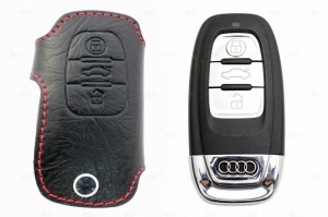 Чехол для ключа Audi «Брелок», Кожаный, Цвет нити: Красный