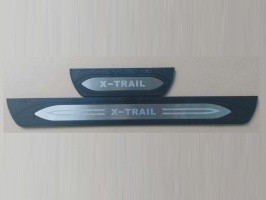 Накладки на дверные пороги для Nissan X-Trail (T32) 2014+/2019+ | нержавейка, с логотипом