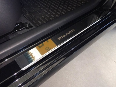 Накладки на пороги Хендай Солярис 2011-2017 | нержавейка, INOX Накладки на пороги Хендай Солярис 2011-2017 | нержавейка, INOX