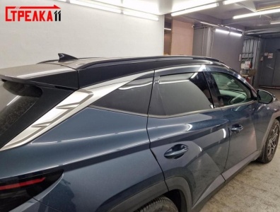 Дефлекторы Хендай Туссан 4 2020+ короткая база | с хром молдингом, из 6 частей, премиум, плоские, 2D